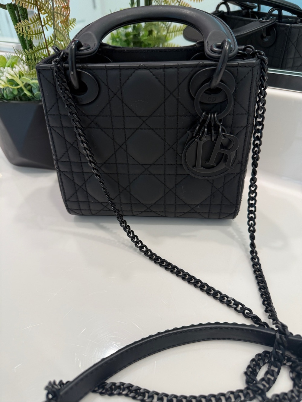 Lady Dior Matte Black Quilted Leather Top-Handle Crossbody Bag